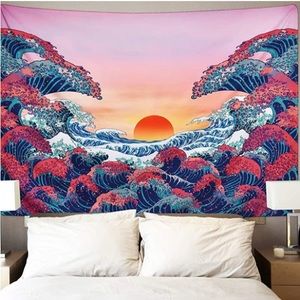 Ocean Wave and Sunset Tapestry